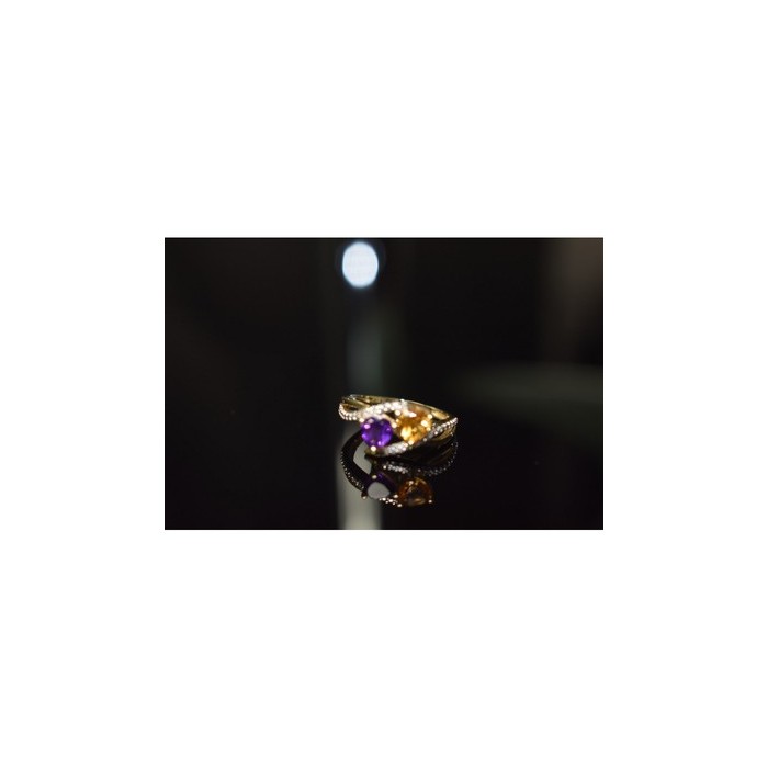10K YELLOW / WHITE GOLD AMETHYST & HELIODOR RING SIZE 5.5