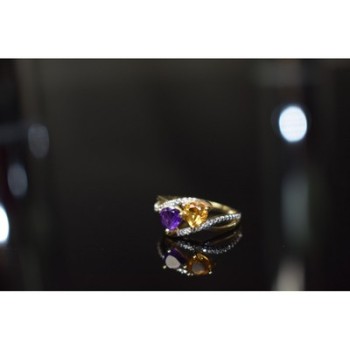 10K YELLOW / WHITE GOLD AMETHYST & HELIODOR RING SIZE 5.5