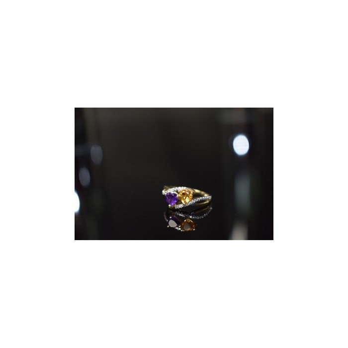 10K YELLOW / WHITE GOLD AMETHYST & HELIODOR RING SIZE 5.5