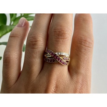 10K YELLOW GOLD RUBY & WHITE SAPPHIRE RING SIZE 10