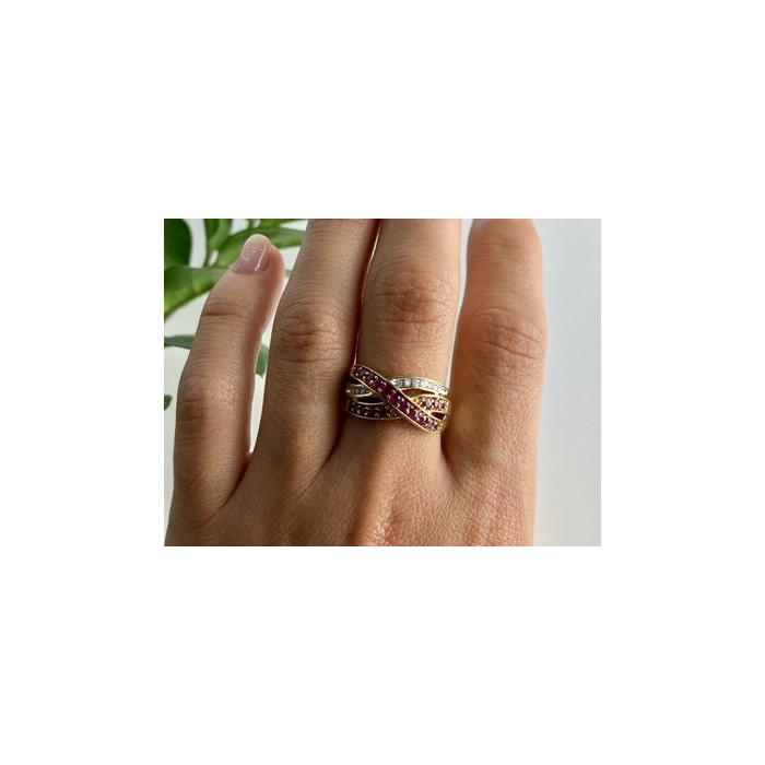 10K YELLOW GOLD RUBY & WHITE SAPPHIRE RING SIZE 10