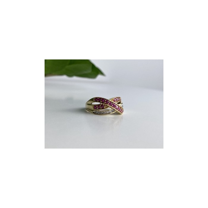 10K YELLOW GOLD RUBY & WHITE SAPPHIRE RING SIZE 10