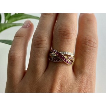 10K YELLOW GOLD RUBY & WHITE SAPPHIRE RING SIZE 10