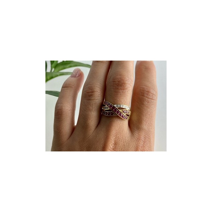 10K YELLOW GOLD RUBY & WHITE SAPPHIRE RING SIZE 10