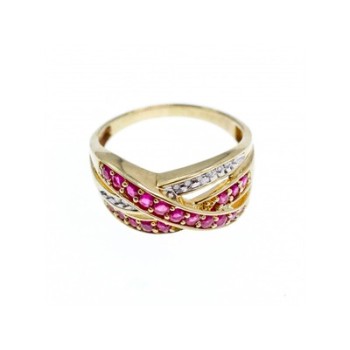 10K YELLOW GOLD RUBY & WHITE SAPPHIRE RING SIZE 10