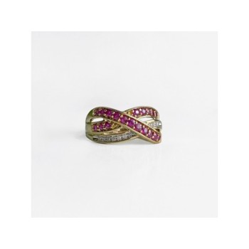 10K YELLOW GOLD RUBY & WHITE SAPPHIRE RING SIZE 10