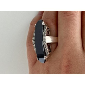 925 STERLING SILVER NEPHRITE & QUARTZ RING SIZE 8