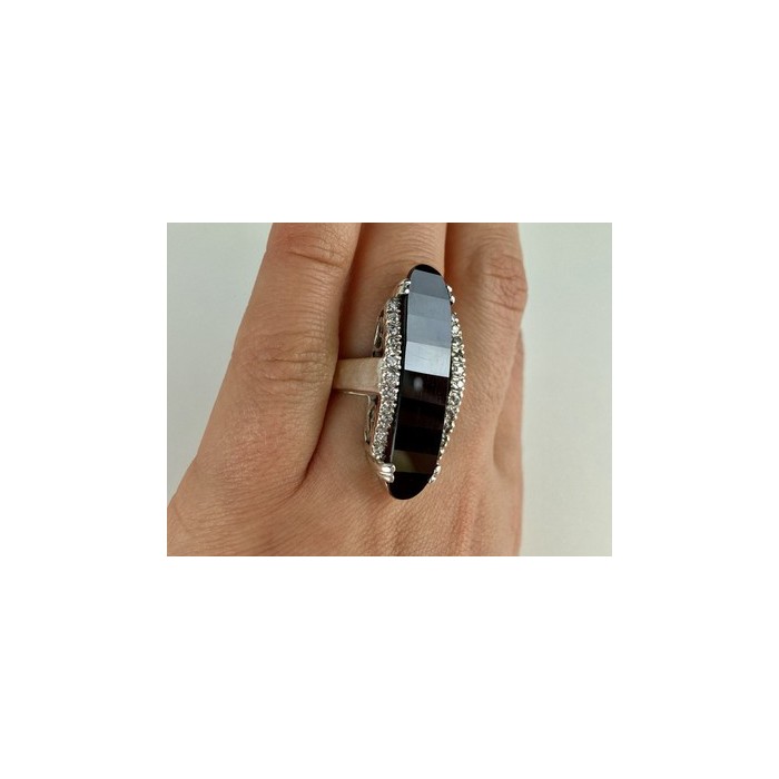 925 STERLING SILVER NEPHRITE & QUARTZ RING SIZE 8