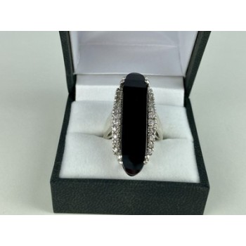 925 STERLING SILVER NEPHRITE & QUARTZ RING SIZE 8