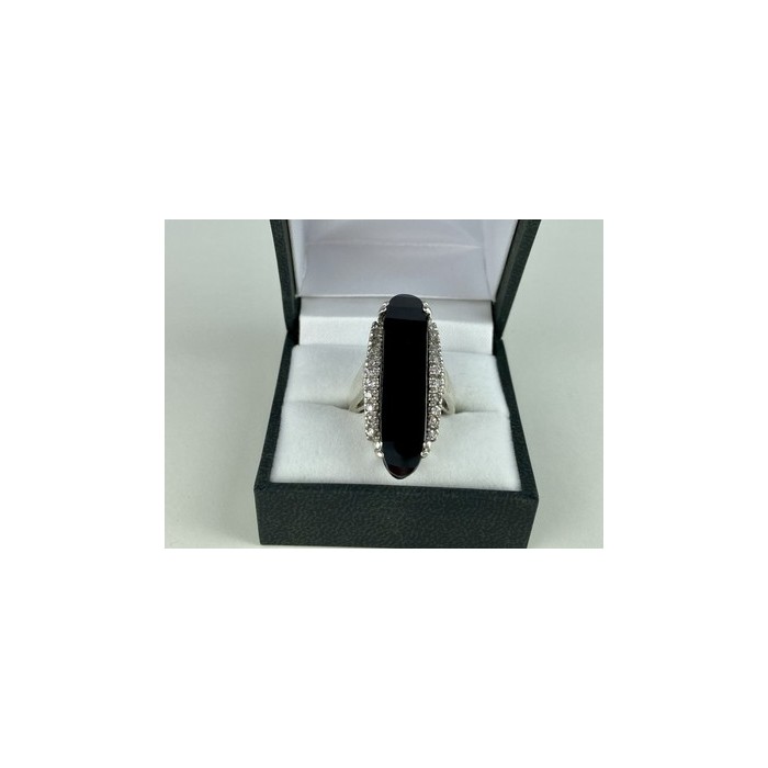 925 STERLING SILVER NEPHRITE & QUARTZ RING SIZE 8