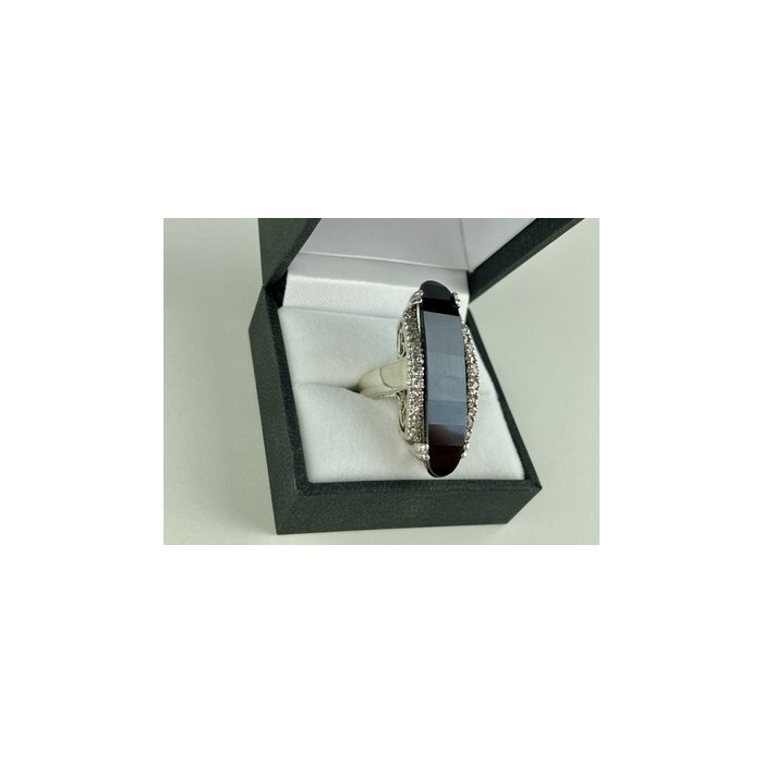 925 STERLING SILVER NEPHRITE & QUARTZ RING SIZE 8