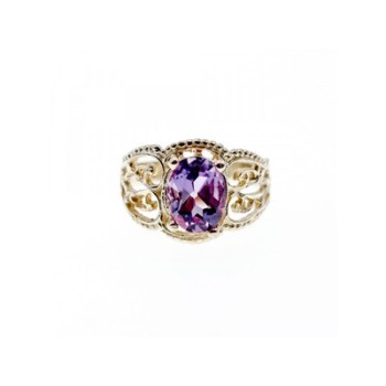 925 Sterling Silver Amethyst Openwork Ring Size 7