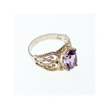 925 Sterling Silver Amethyst Openwork Ring Size 7