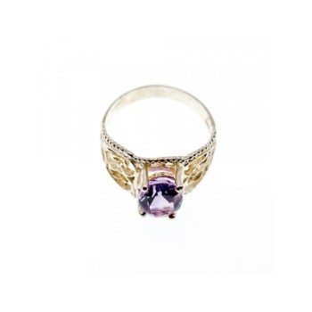925 Sterling Silver Amethyst Openwork Ring Size 7