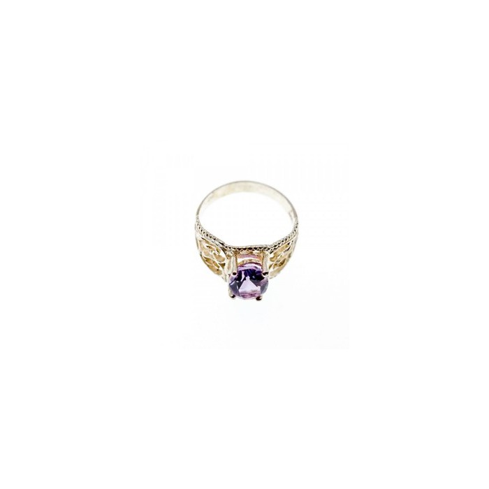 925 Sterling Silver Amethyst Openwork Ring Size 7