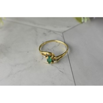 14K YELLOW GOLD EMERALD & DIAMONDS RING SIZE 8