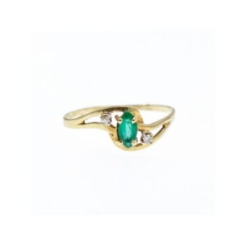 14K YELLOW GOLD EMERALD & DIAMONDS RING SIZE 8