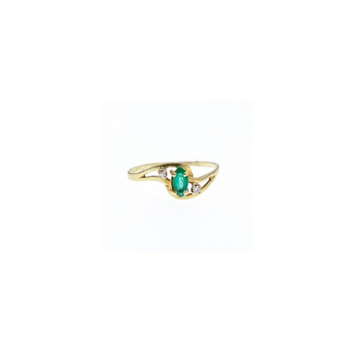 14K YELLOW GOLD EMERALD & DIAMONDS RING SIZE 8