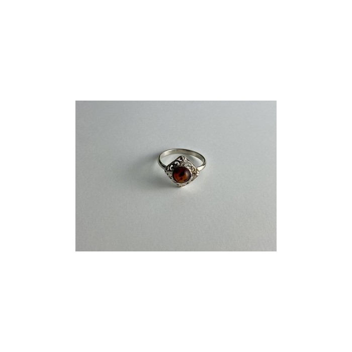 Vintage 925 Sterling Silver Amber Ring Size 5.5