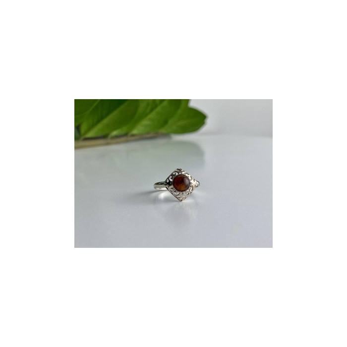 Vintage 925 Sterling Silver Amber Ring Size 5.5