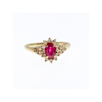 14K YELLOW GOLD RUBY & DIAMONDS RING SIZE 8