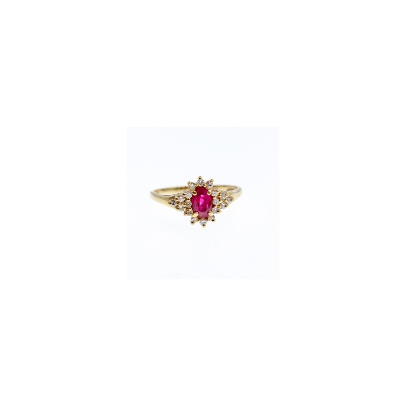 14K YELLOW GOLD RUBY & DIAMONDS RING SIZE 8
