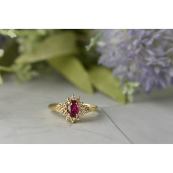 14K YELLOW GOLD RUBY & DIAMONDS RING SIZE 8