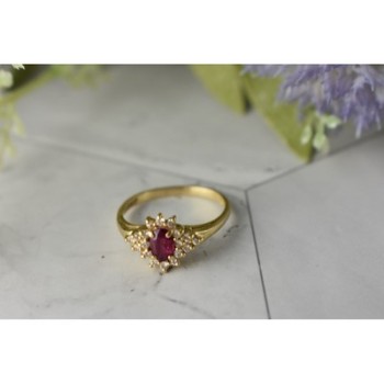 14K YELLOW GOLD RUBY & DIAMONDS RING SIZE 8