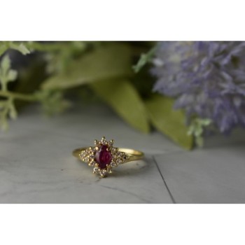 14K YELLOW GOLD RUBY & DIAMONDS RING SIZE 8