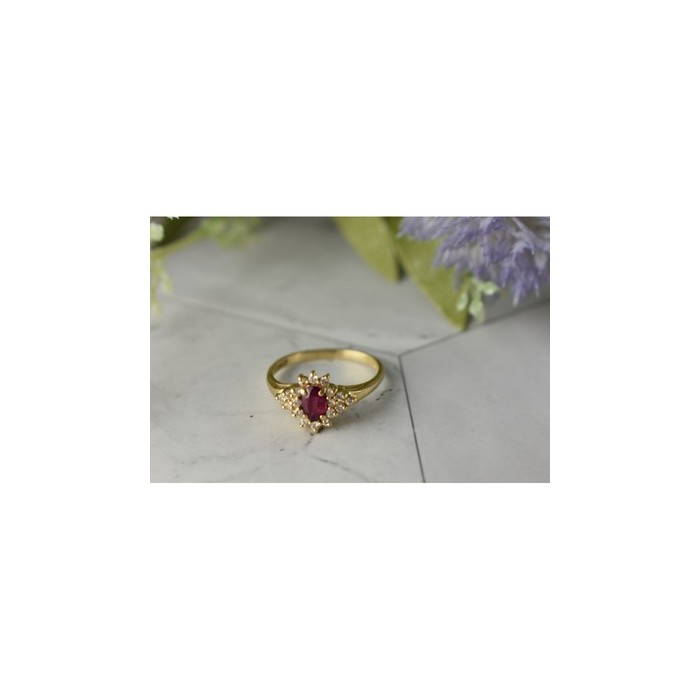 14K YELLOW GOLD RUBY & DIAMONDS RING SIZE 8