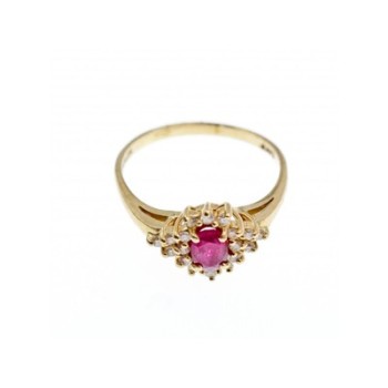 14K YELLOW GOLD RUBY & DIAMONDS RING SIZE 8