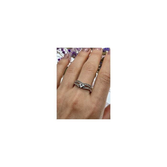 925 Sterling Silver Aquamarine & CZ Ring Size 11