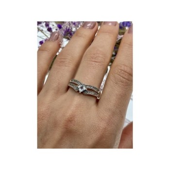 925 Sterling Silver Aquamarine & CZ Ring Size 11