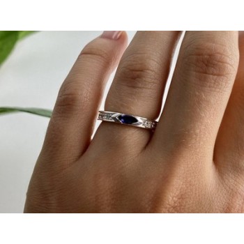 925 Sterling Silver Iolite & CZ Band Ring Size 6.5