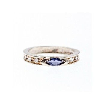 925 Sterling Silver Iolite & CZ Band Ring Size 6.5