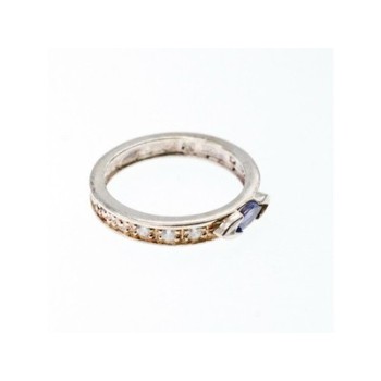 925 Sterling Silver Iolite & CZ Band Ring Size 6.5