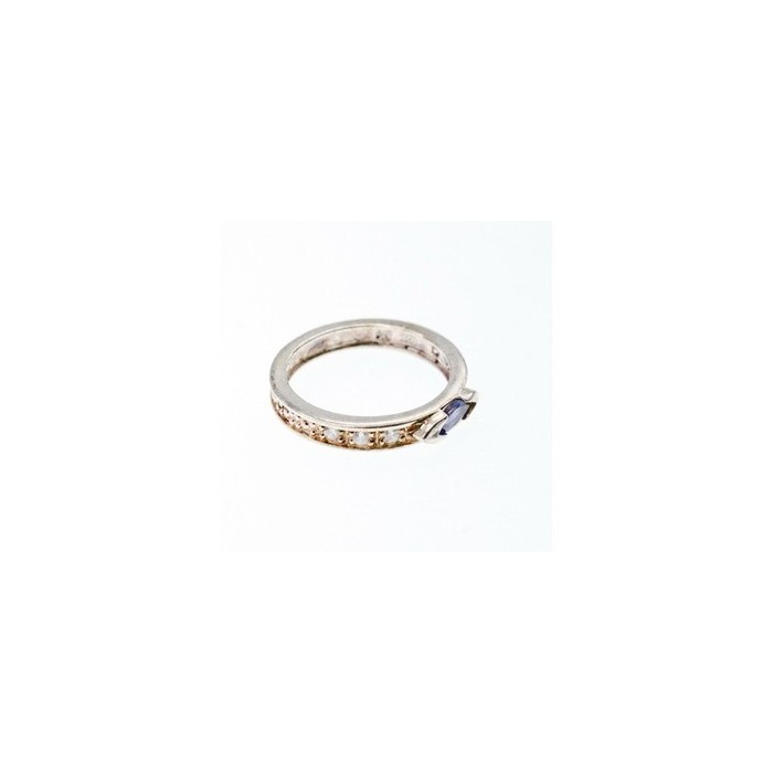 925 Sterling Silver Iolite & CZ Band Ring Size 6.5