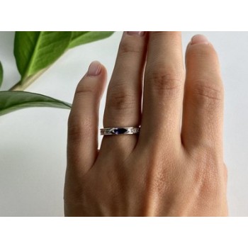 925 Sterling Silver Iolite & CZ Band Ring Size 6.5