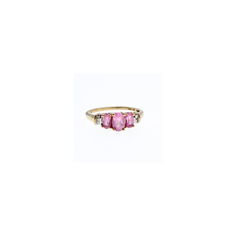 10K YELLOW GOLD PINK TOPAZ & DIAMONDS RING SIZE 6.5