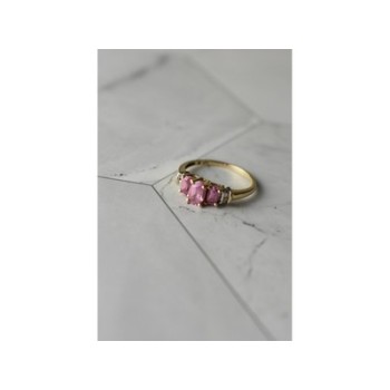 10K YELLOW GOLD PINK TOPAZ & DIAMONDS RING SIZE 6.5