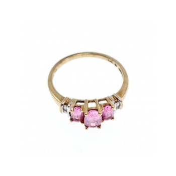 10K YELLOW GOLD PINK TOPAZ & DIAMONDS RING SIZE 6.5