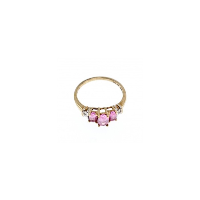 10K YELLOW GOLD PINK TOPAZ & DIAMONDS RING SIZE 6.5