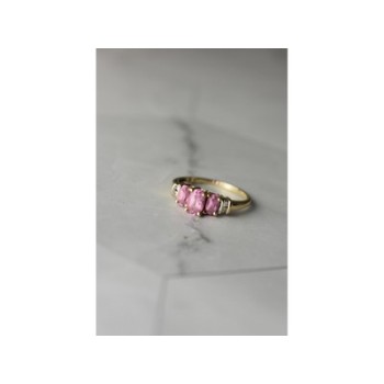 10K YELLOW GOLD PINK TOPAZ & DIAMONDS RING SIZE 6.5