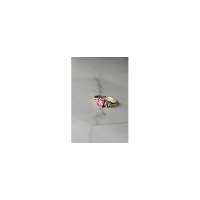 10K YELLOW GOLD PINK TOPAZ & DIAMONDS RING SIZE 6.5