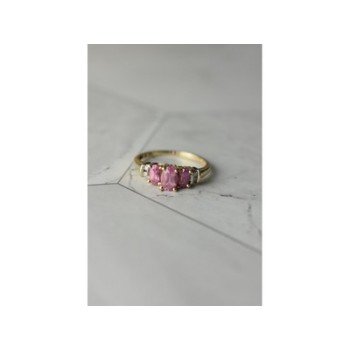 10K YELLOW GOLD PINK TOPAZ & DIAMONDS RING SIZE 6.5