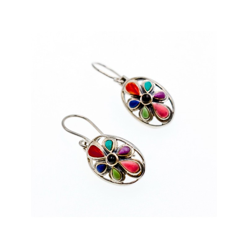 925 Sterling Silver Multicolor Agate Earrings