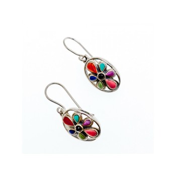 925 Sterling Silver Multicolor Agate Earrings
