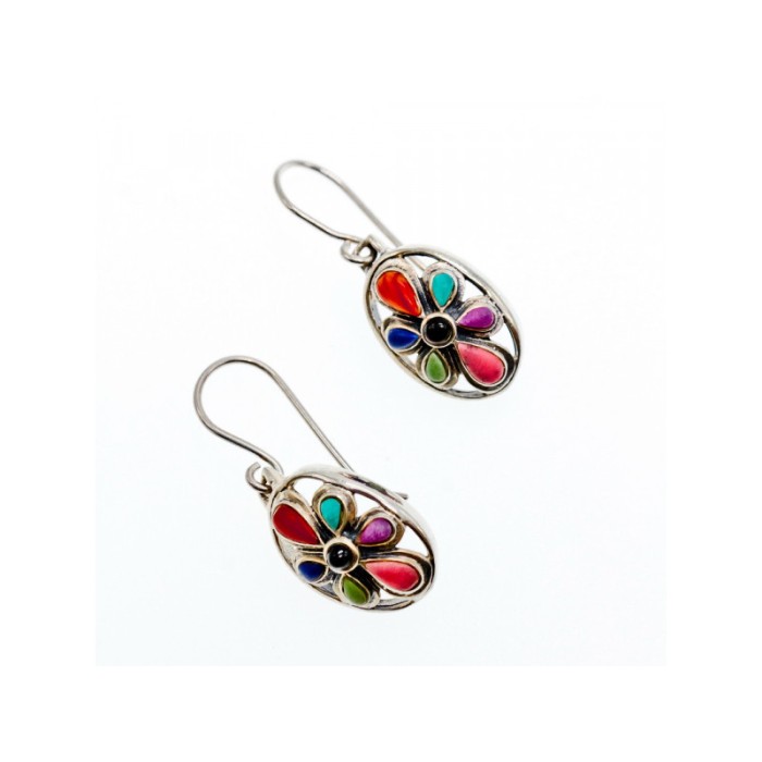 925 Sterling Silver Multicolor Agate Earrings