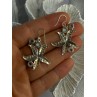 925 Sterling Silver See Star Blue Topaz & Pearl Earrings Length 1.70 inch
