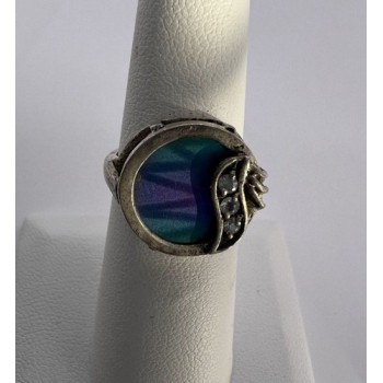 925 Sterling Silver Enamel & CZ Ring Size 5
